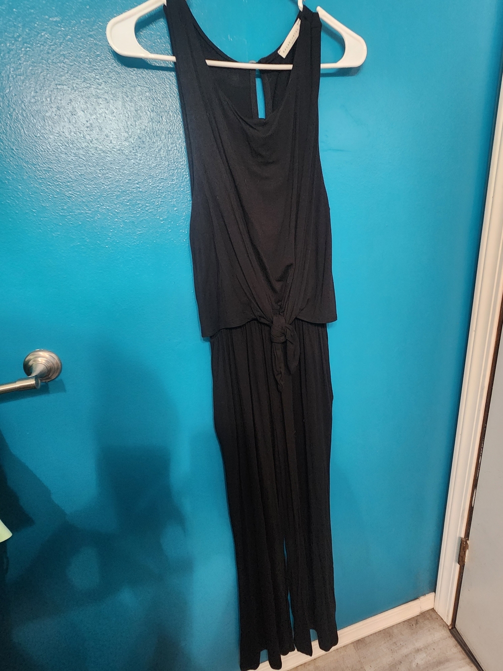 Sleeveless Black Wide-Leg Jumpsuit with Front Tie